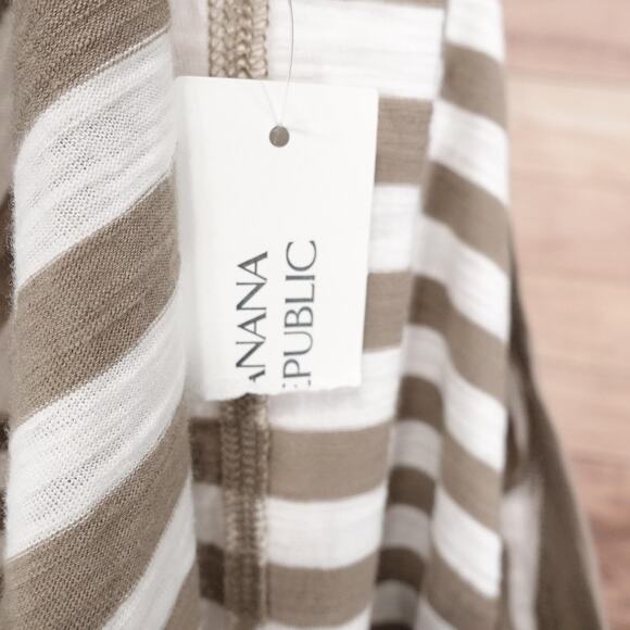 New Banana Republic Dress Womens Medium Beige Stripe Short T-Shirt Cotton Casual - Picture 9 of 11